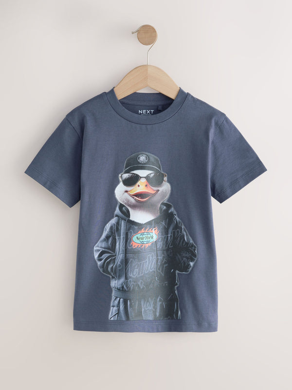 Charcoal Grey Duck Regular Fit Short Sleeve Graphic T-Shirt (3-16yrs)