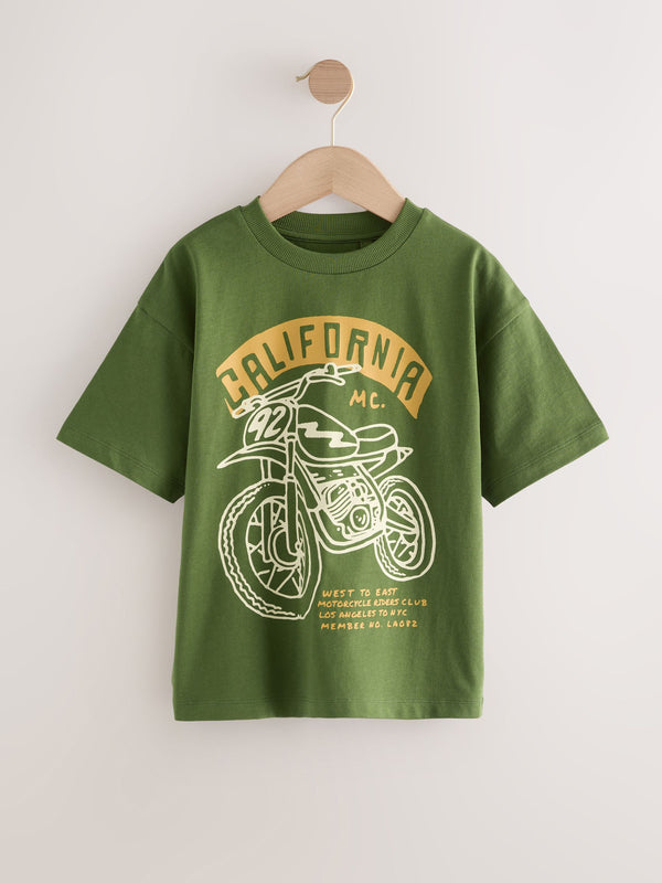Green Motorbike Relaxed Fit Short Sleeve Graphic Print T-Shirt (3-16yrs)