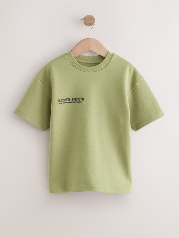 Green Khaki Graphic Print Heavyweight Short Sleeve T-Shirt (3-16yrs)