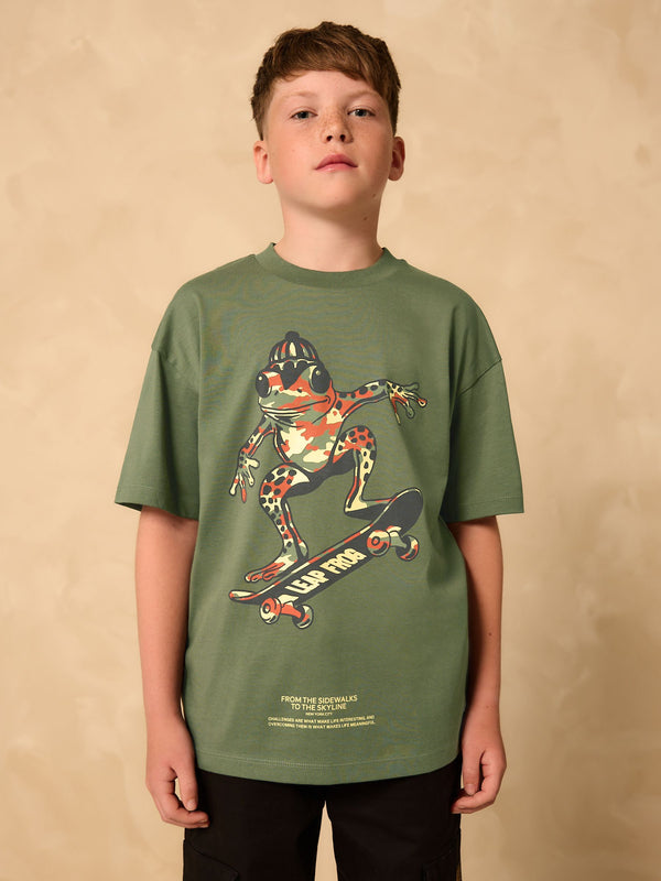 Khaki Camo Frog Relaxed Fit Short Sleeve Graphic Print T-Shirt (3-16yrs)