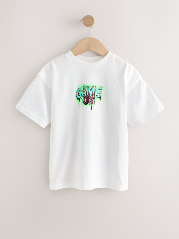 White Gamer Graffiti Relaxed Fit Short Sleeve Graphic Print T-Shirt (3-16yrs)