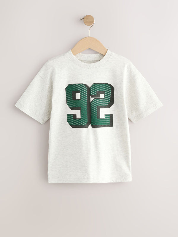 Grey Marl Varsity Relaxed Fit Short Sleeve Graphic Print T-Shirt (3-16yrs)