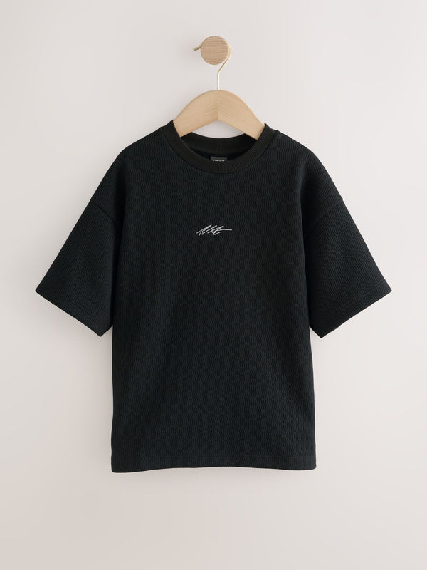 Black Short Sleeve Textured T-Shirt (3-16yrs)