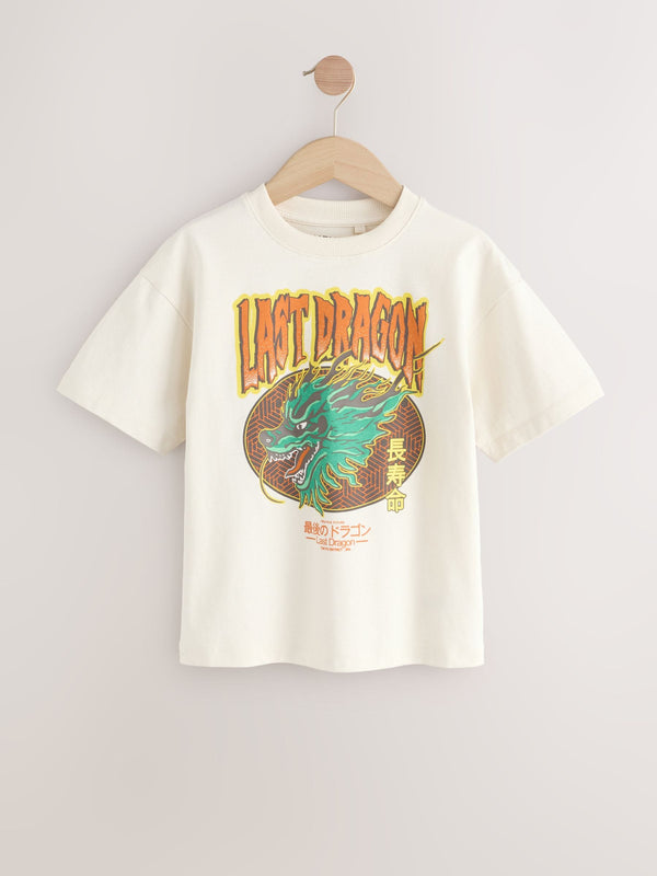 Ecru White Dragon Relaxed Fit Short Sleeve Graphic Print T-Shirt (3-16yrs)