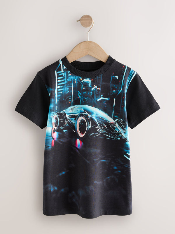 Black Car Regular Fit Short Sleeve All-Over Print T-Shirt (3-16yrs)