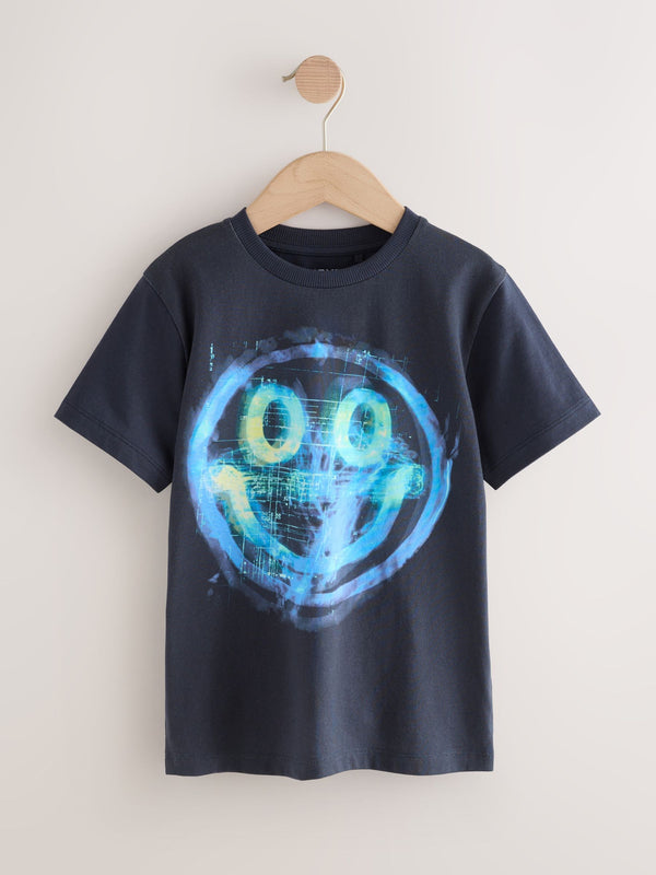 Navy Digi Happy Face Regular Fit Short Sleeve All-Over Print T-Shirt (3-16yrs)