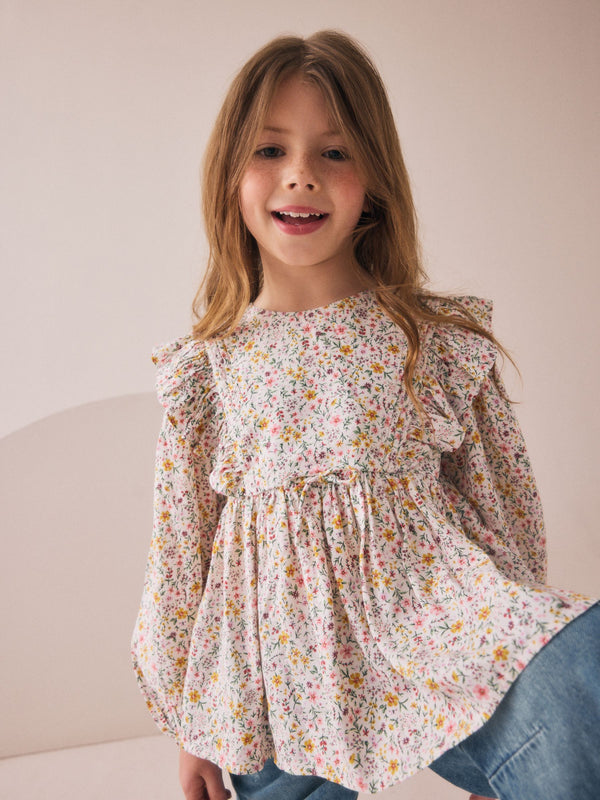 Multi Pink Ditsy Long Sleeve Blouse (3-16yrs)