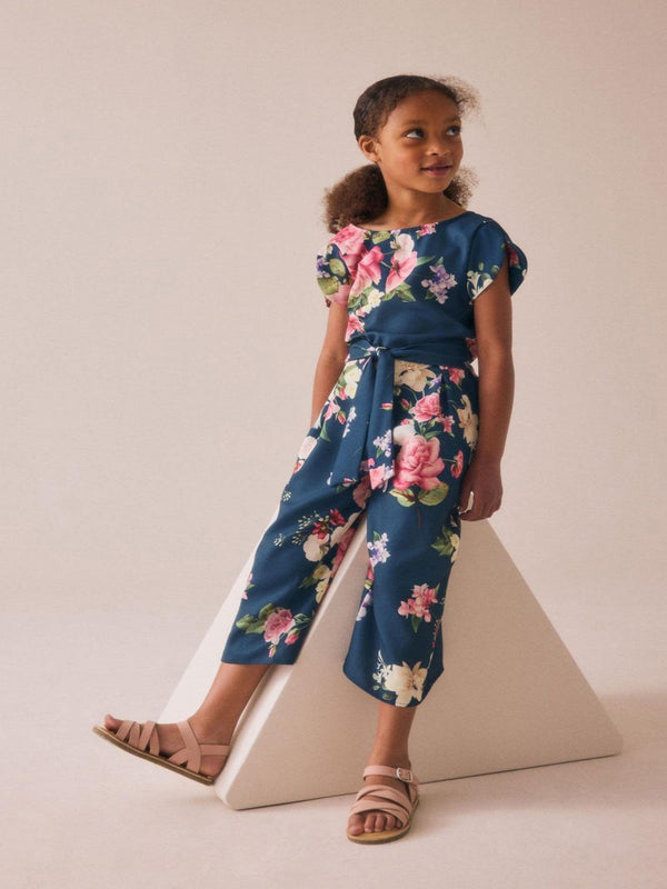 Navy Floral Printed Jumpsuit (3-16yrs)