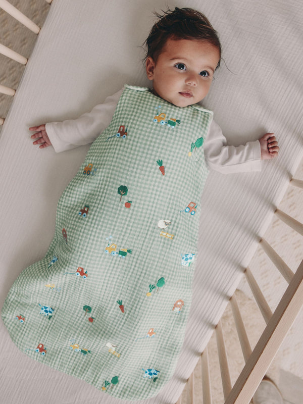 Gingham Embroidered Farm Baby 2.5 Tog 100% Cotton Sleep Bag
