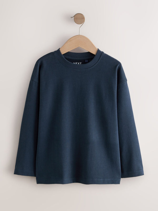 Navy Blue Relaxed Fit Long Sleeve Cosy T-Shirt (3-16yrs)