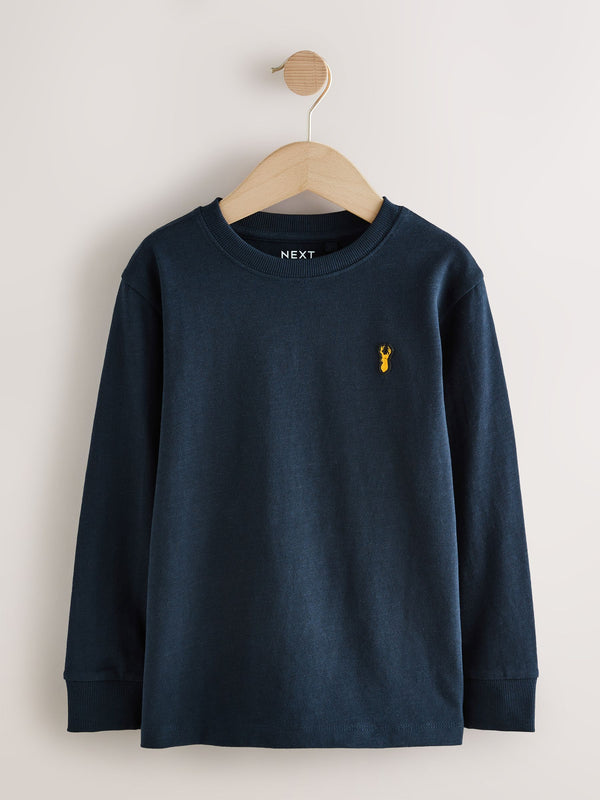 Navy Blue Long Sleeve Cosy Stag T-Shirt (3-16yrs)