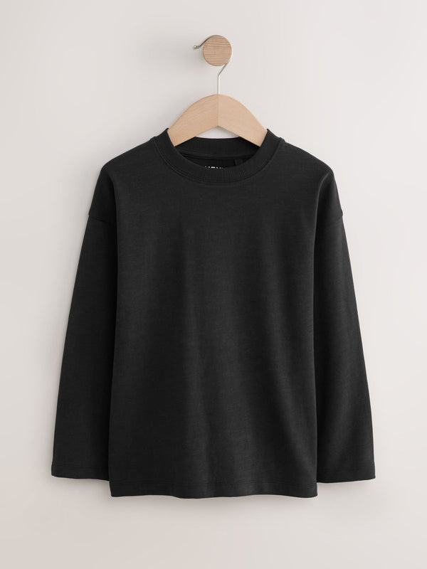 Black Relaxed Fit Long Sleeve Cosy T-Shirt (3-16yrs)
