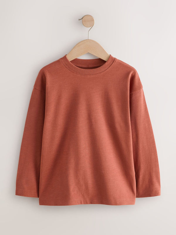 Rust Red Relaxed Fit Long Sleeve Cosy T-Shirt (3-16yrs)