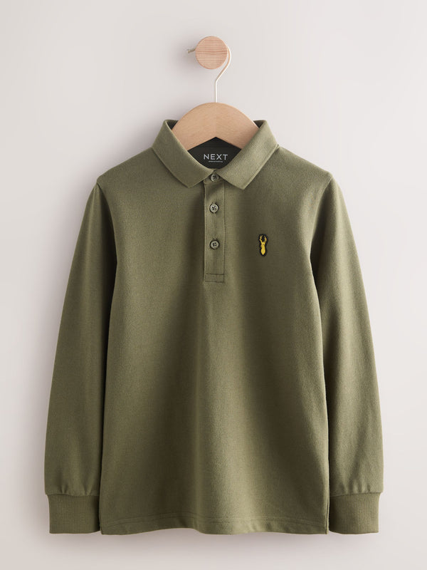 Khaki Green Long Sleeve Polo Shirt (3-16yrs)