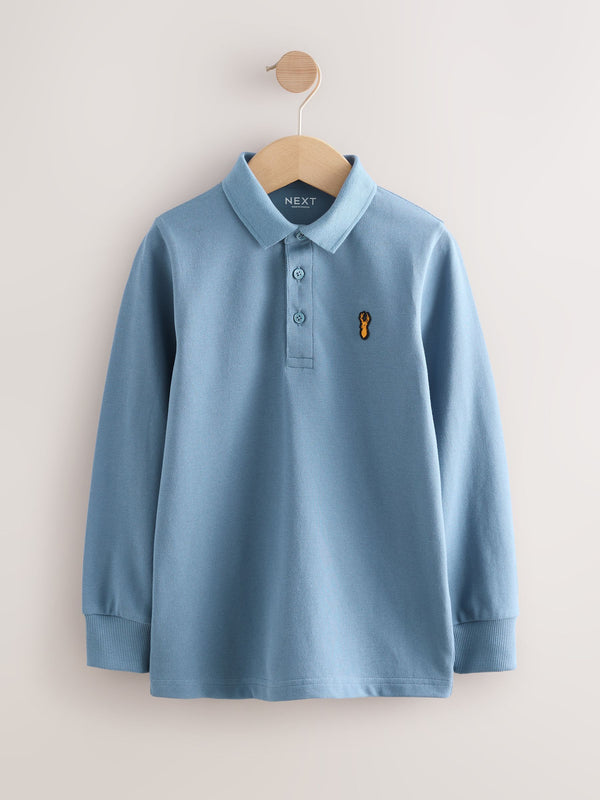Mid Blue Long Sleeve Polo Shirt (3-16yrs)
