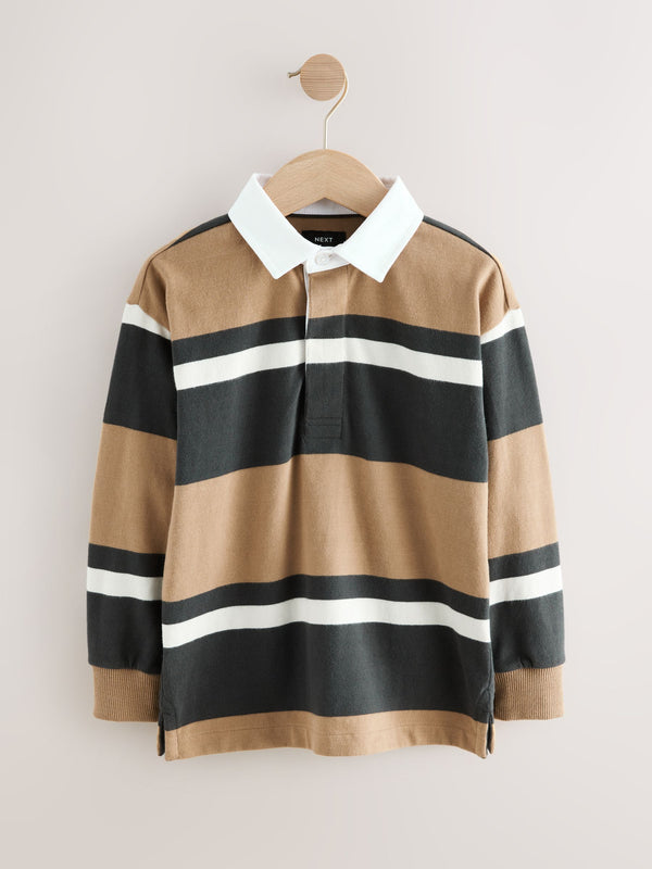 Cement/Charcoal Long Sleeve Rugby 100% Cotton Polo Shirt (3-16yrs)
