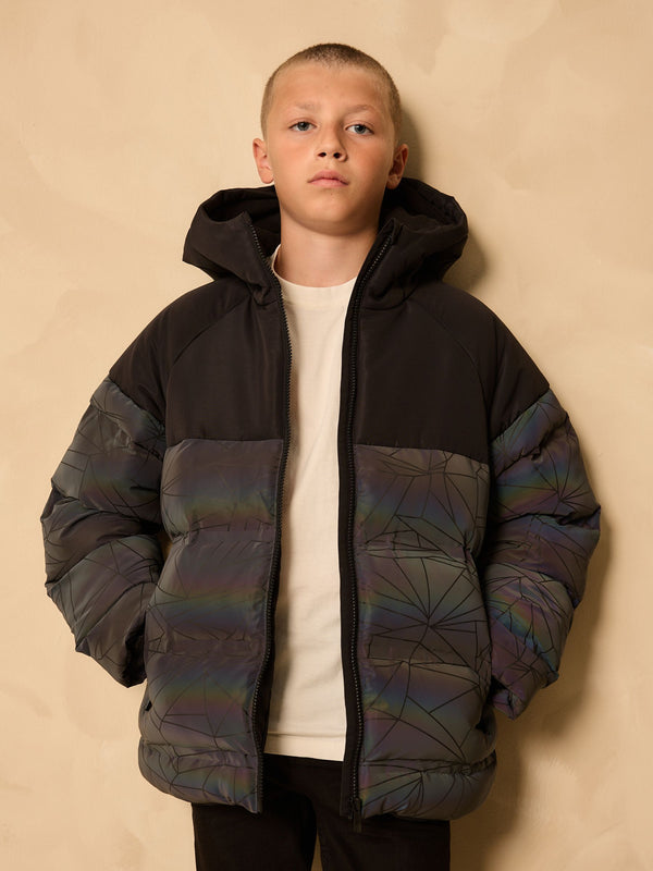 Black Reflective Shower Resistant Microfleece Lined Padded Coat (3-16yrs)