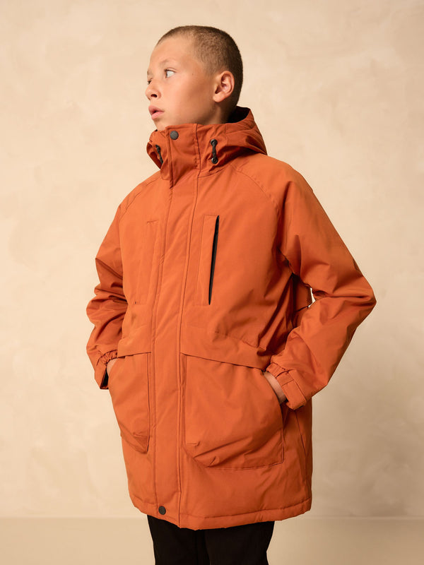 Orange Shower Resistant Fleece Lined Parka Coat (3-16yrs)