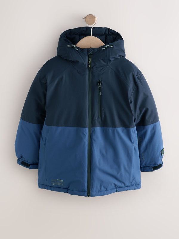 Blue Colourblock Waterproof Inner Wadded Coat (3-16yrs)