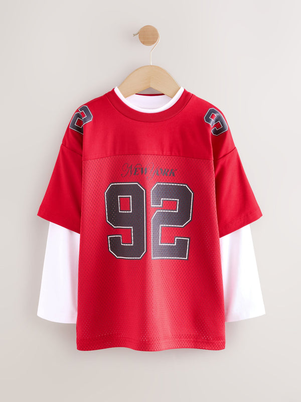 Red Varsity Short and Long Sleeve T-Shirt 2 Piece Set (3-16yrs)