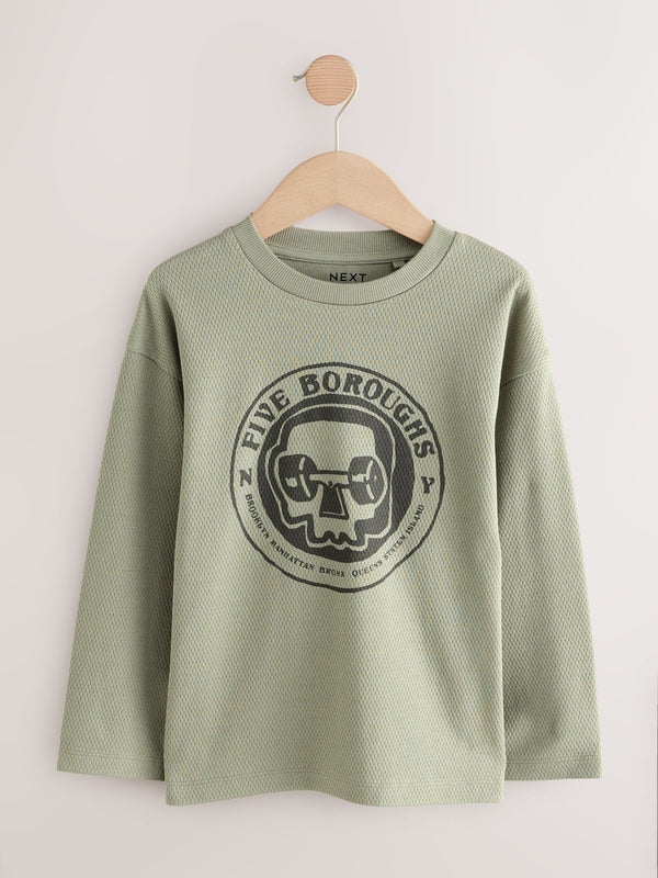 Grey Skate Graphic Long Sleeve Textured T-Shirt (3-16yrs)