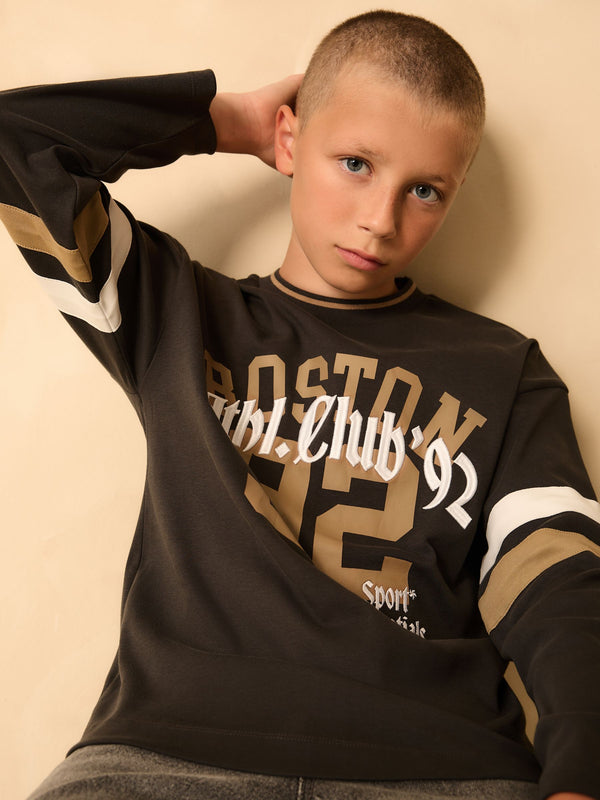 Charcoal Grey Varsity Long Sleeve Cotton T-Shirt (3-16yrs)