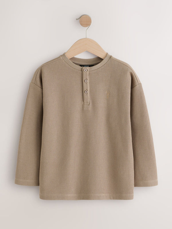 Stone Textured Long Sleeve Henley Neck T-Shirt (3-16yrs)
