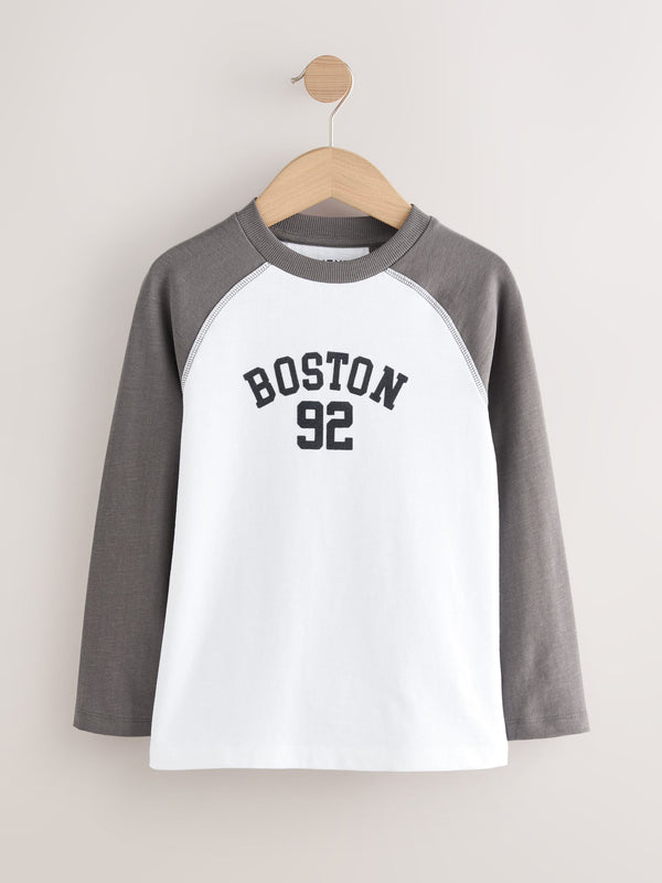 White/Grey Varsity Long Sleeve Cotton T-Shirt (3-16yrs)