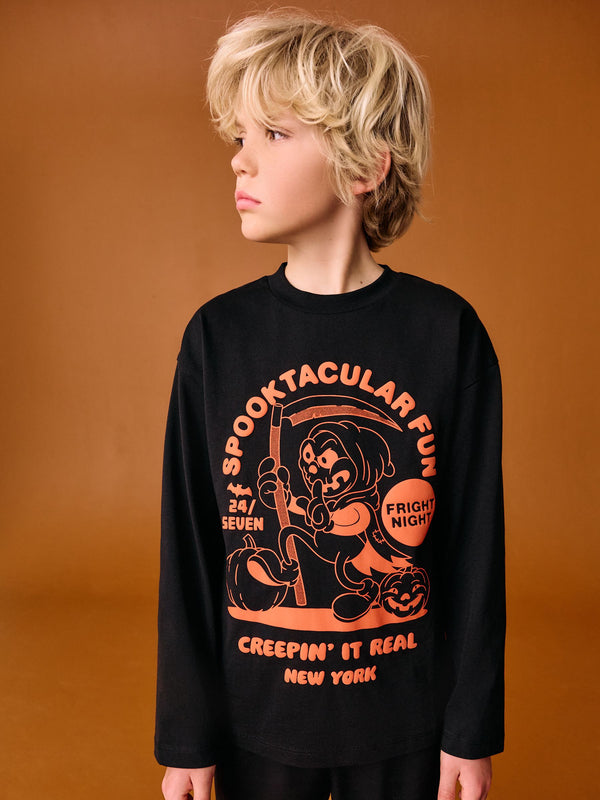 Black/Orange Spooktacular Halloween 100% Cotton T-Shirt (3-16yrs)