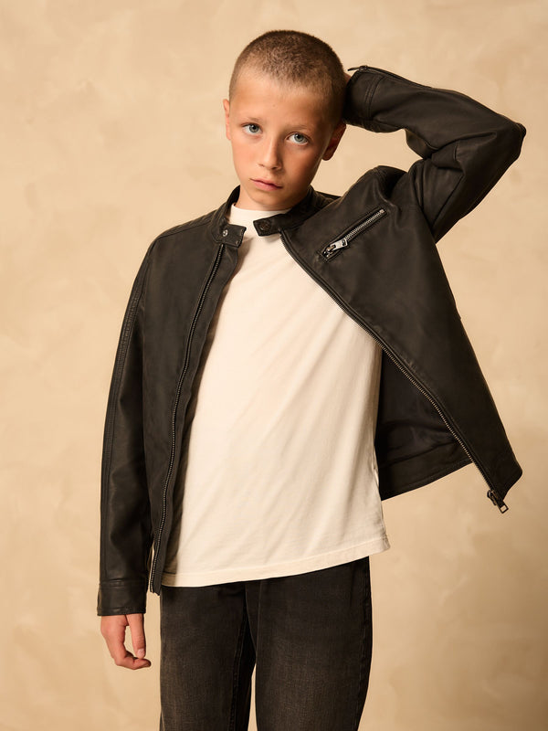 Black Faux Leather Biker Jacket (3-16yrs)