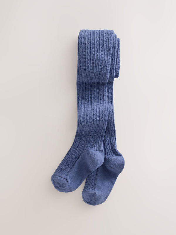 Blue Regular Length Cotton Rich Cable Tights