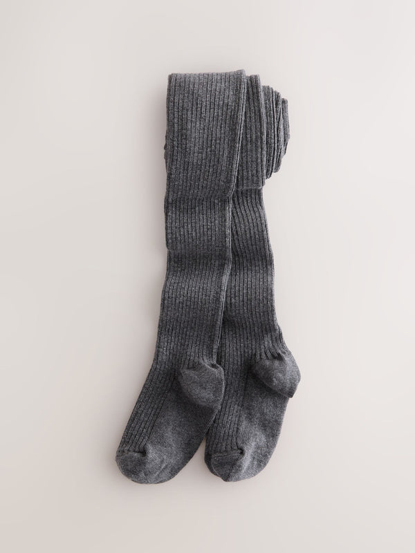 Mid Grey Cotton Rich Rib Tights