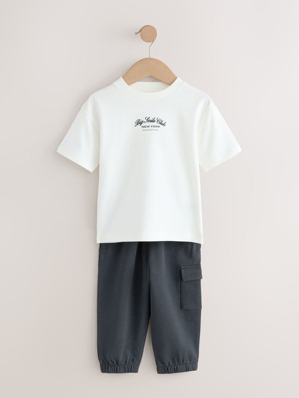 White/Black Short Sleeve T-Shirt and Utility Joggers Set (3mths-7yrs)
