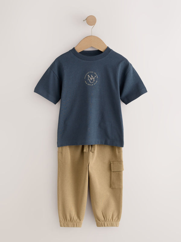 Navy/Tan Short Sleeve T-Shirt and Utility Joggers Set (3mths-7yrs)