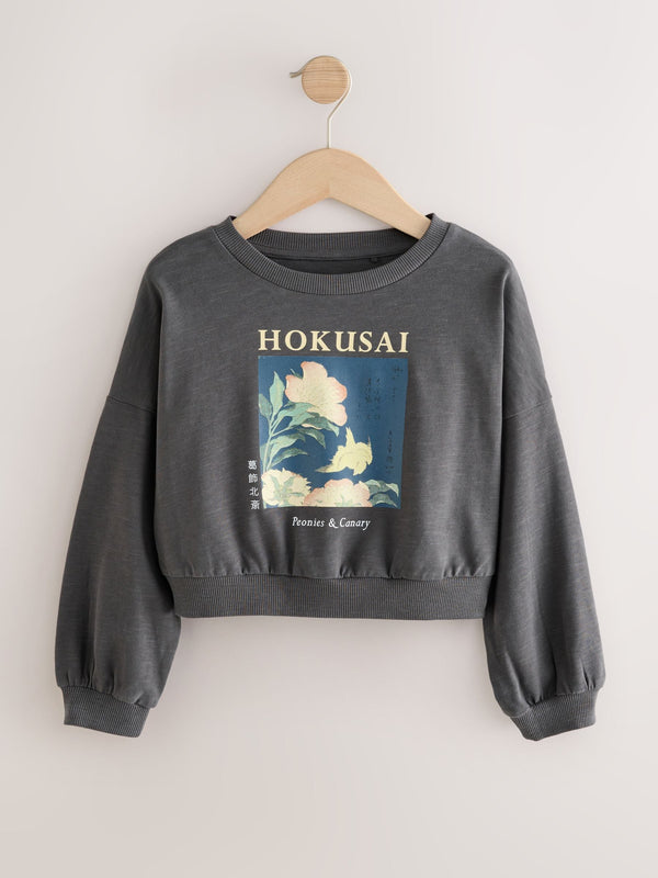 Charcoal Grey Hokusai License Long Sleeve 100% Cotton Sweat Top (3-16yrs)