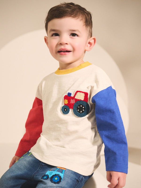 Multi Bright Hotchpotch Tractor Long Sleeve Appliqué T-Shirt (3mths-7yrs)