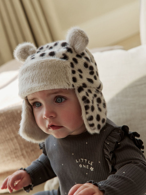 Leopard Faux Fur Earred Baby Trapper Hat (0mths-2yrs)