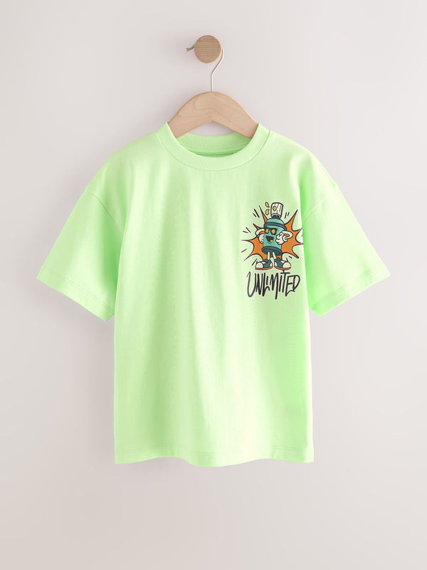 Lime Green Graffiti Relaxed Fit Short Sleeve Graphic Print T-Shirt (3-16yrs)