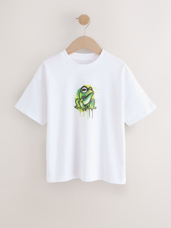 White Graffiti Frog Relaxed Fit Short Sleeve Graphic Print T-Shirt (3-16yrs)