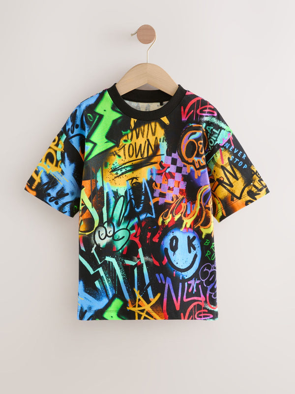 Black/Multi Graffiti Relaxed Fit Short Sleeve Graphic Print T-Shirt (3-16yrs)