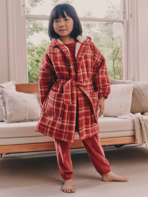 Red Check Borg Lined Dressing Gown (9mths-16yrs)