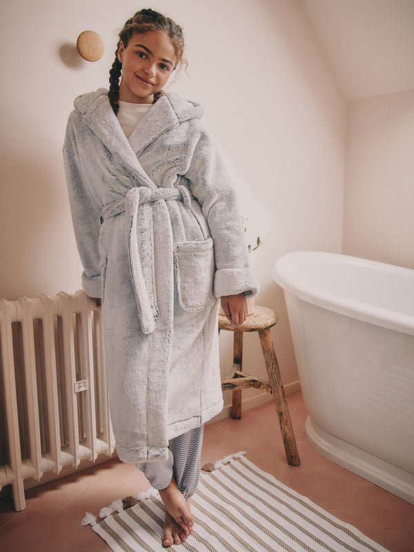 Grey Soft Touch Fleece Longer Length Dressing Gown (7-16yrs)