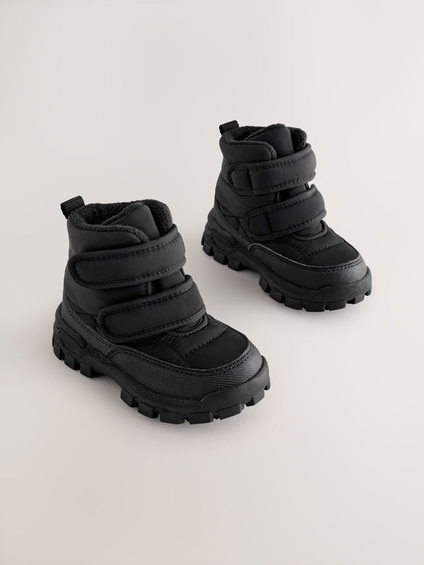Black Quilted Touch Fastening Boots