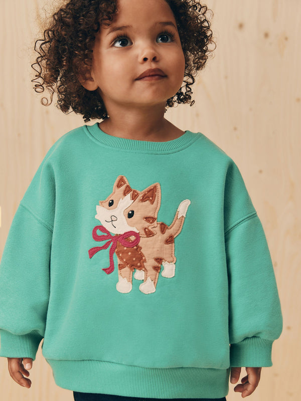 Green Cat Crew Neck Sweatshirt (3mths-7yrs)