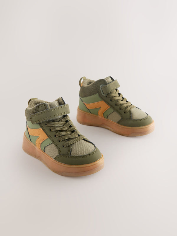 Green Khaki Touch Fastening Elastic Lace Hi Top Trainers