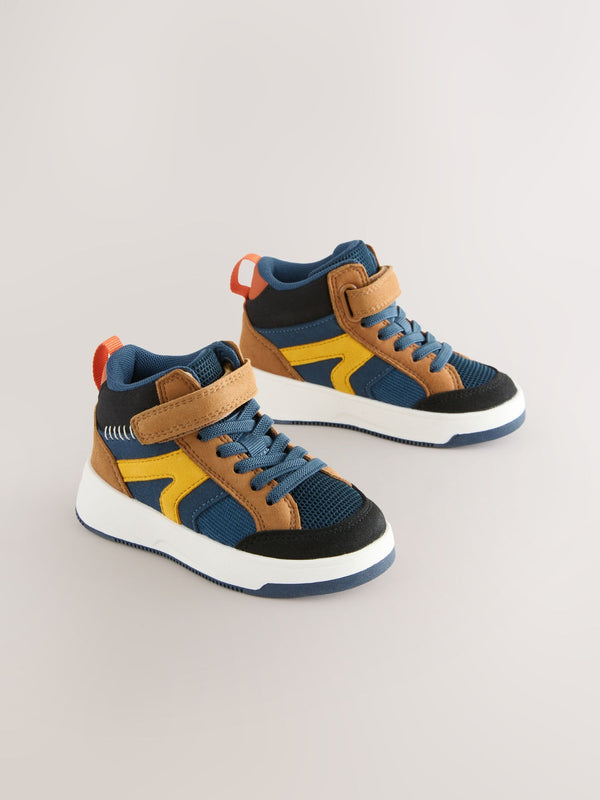 Navy/Tan Colourblock Touch Fastening Elastic Lace Hi Top Trainers