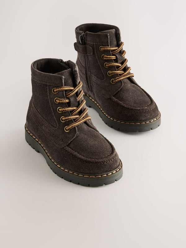 Chocolate Brown Suede Lace-Up Boots