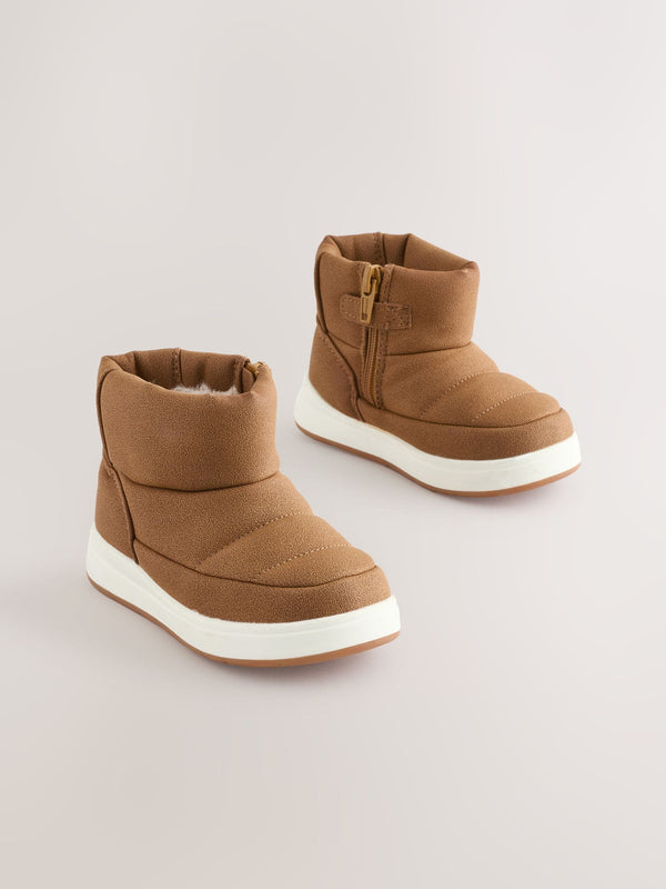 Tan Brown Warm Lined Quilted Pull On Boots