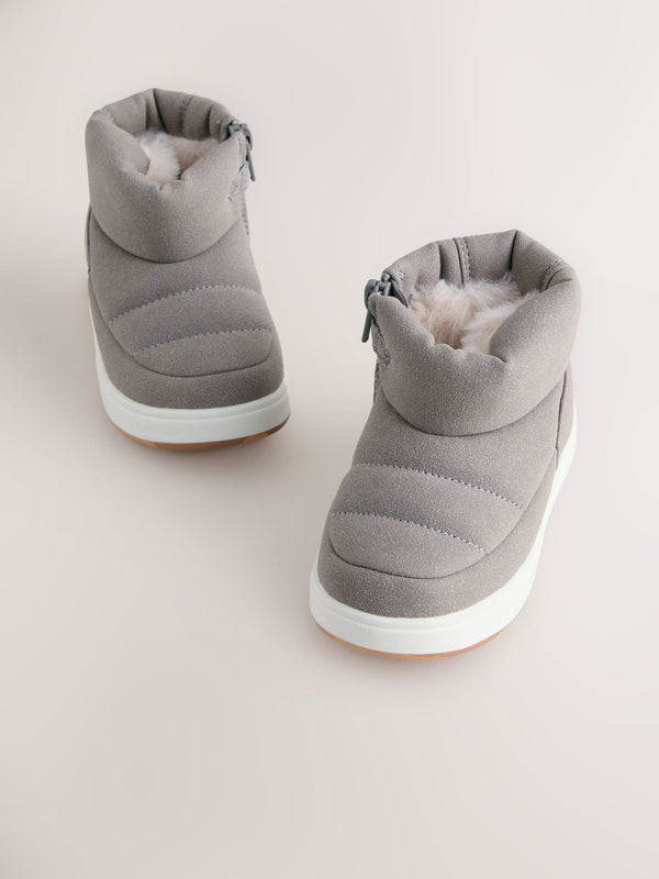 Grey Quilted Pull On Boots