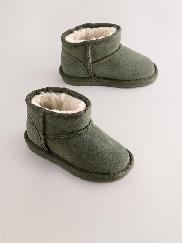 Green Khaki Warm Lined Suede Boots